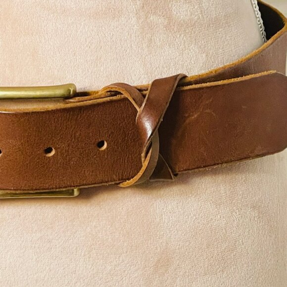 Vintage 90s GAP Genuine Leather Brown Wide Belt Brass Buckle Made in USA Small - Picture 6 of 8